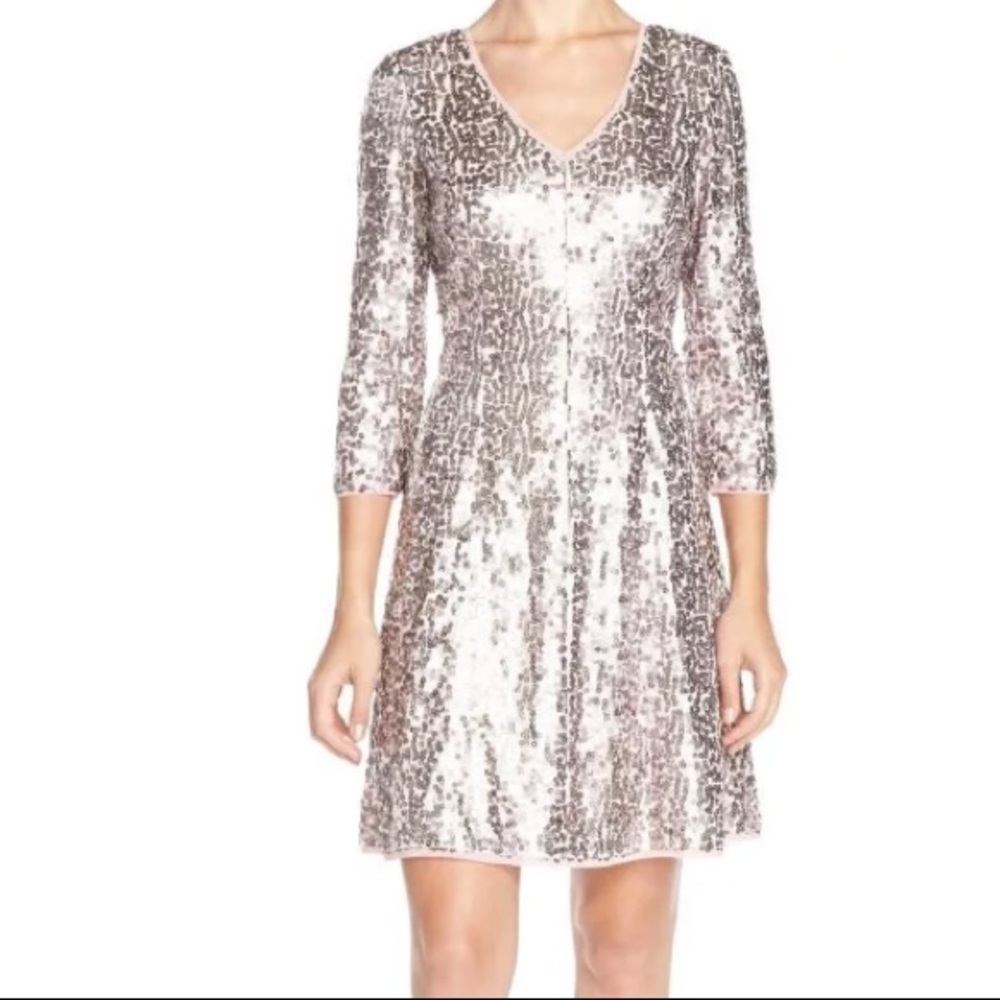 Eliza J Nordstrom Sequin Mesh Dress Pink Silver 10